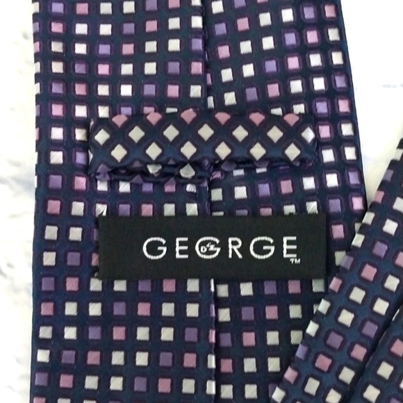 George Tie Necktie Black Purple Silver Geometric Design - Picture 5 of 6